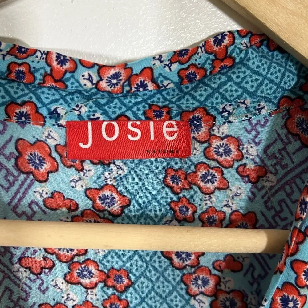 Josie Natori Kimono Robe Jacket Size Large Rayon Blue Floral Print Boho Hippie - Picture 6 of 11